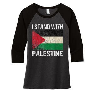 Support I stand with Palestine Free Palestine Flag Arabic Women's Tri-Blend 3/4-Sleeve Raglan Shirt