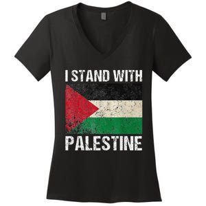 Support I stand with Palestine Free Palestine Flag Arabic Women's V-Neck T-Shirt