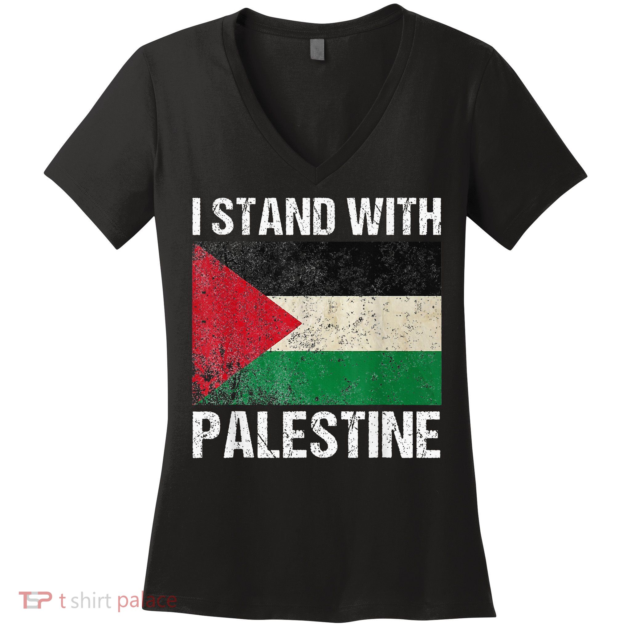Support I stand with Palestine Free Palestine Flag Arabic Women's V-Neck T-Shirt