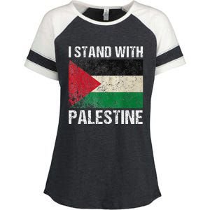 Support I stand with Palestine Free Palestine Flag Arabic Enza Ladies Jersey Colorblock Tee