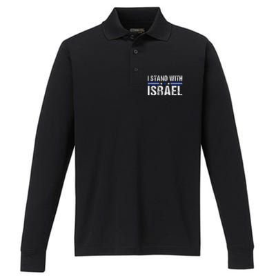 Support I Stand With Israel Jewish Heritage Israeli Flag Performance Long Sleeve Polo