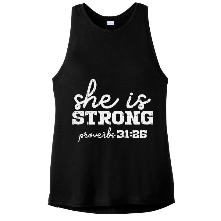 She Is Strong Proverbs Bible God Jesus Christian Gift Ladies PosiCharge Tri-Blend Wicking Tank