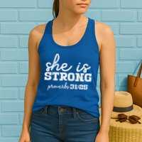 She Is Strong Proverbs Bible God Jesus Christian Gift Womens Tank Top