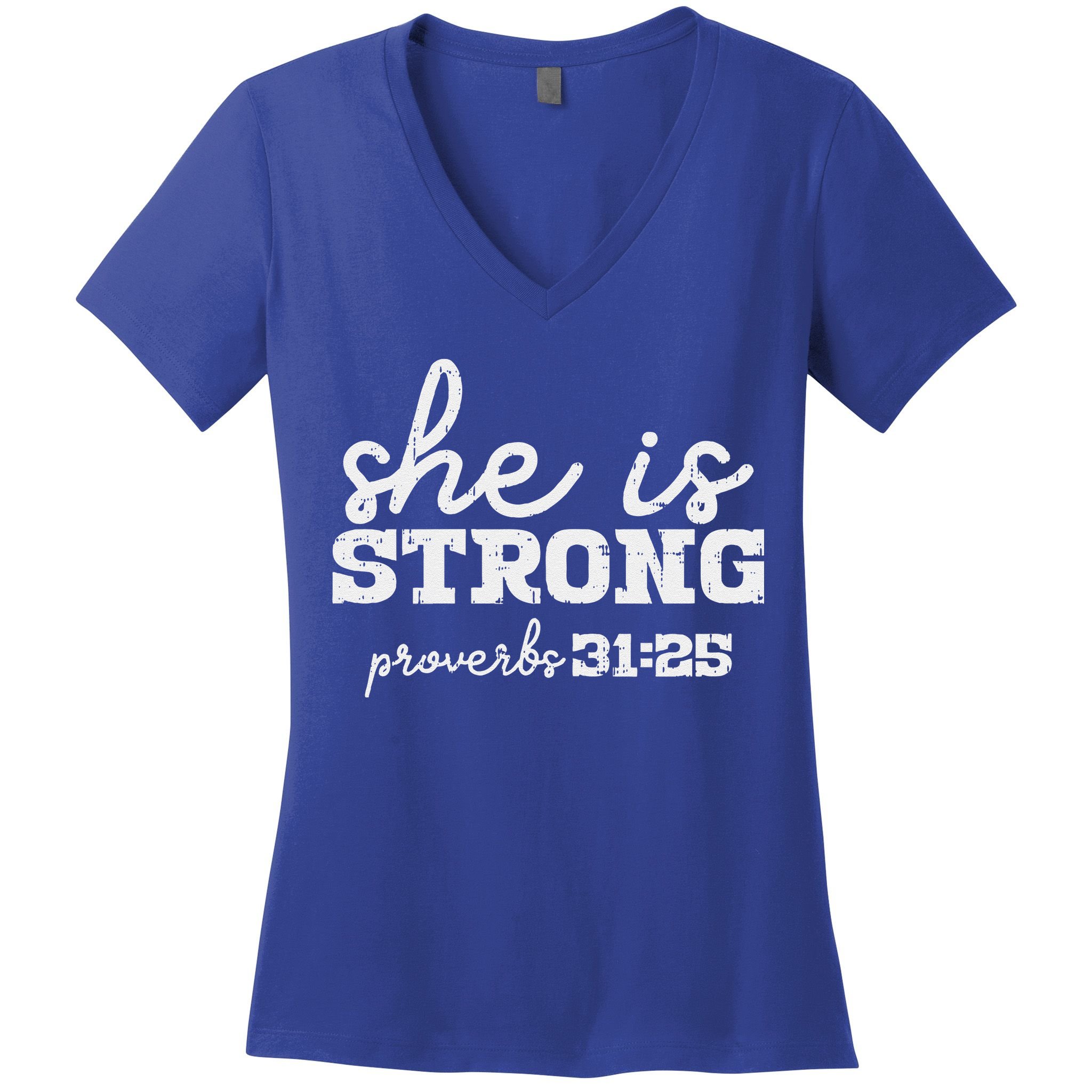 She Is Strong Proverbs Bible God Jesus Christian Gift Women's V-Neck T-Shirt