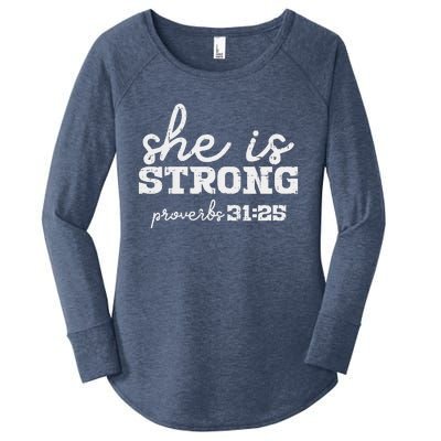 She Is Strong Proverbs Bible God Jesus Christian Gift Women's Perfect Tri Tunic Long Sleeve Shirt