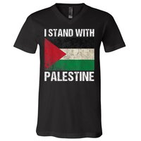 Support I Stand With Palestine Free Palestine Flag Arabic V-Neck T-Shirt