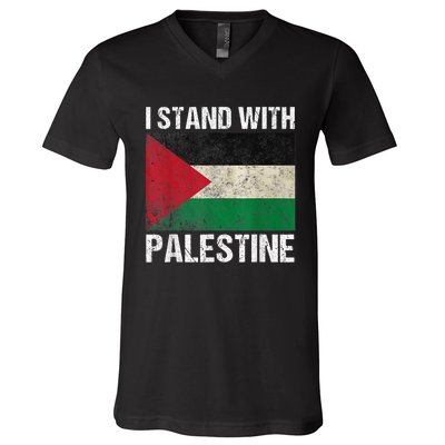 Support I Stand With Palestine Free Palestine Flag Arabic V-Neck T-Shirt