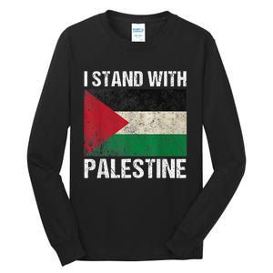 Support I Stand With Palestine Free Palestine Flag Arabic Tall Long Sleeve T-Shirt