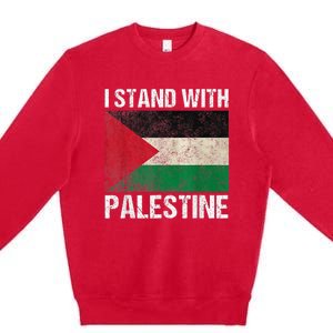 Support I Stand With Palestine Free Palestine Flag Arabic Premium Crewneck Sweatshirt