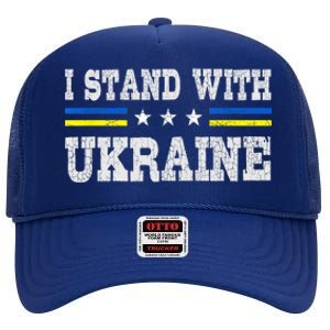 Support I Stand With Ukraine American Ukrainian Flag Gift High Crown Mesh Back Trucker Hat