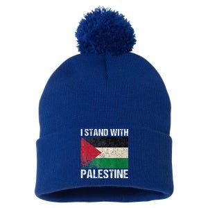 Support I Stand With Palestine Free Palestine Flag Arabic Pom Pom 12in Knit Beanie