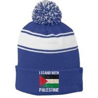 Support I Stand With Palestine Free Palestine Flag Arabic Stripe Pom Pom Beanie