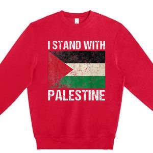 Support I Stand With Palestine Free Palestine Flag Arabic Premium Crewneck Sweatshirt