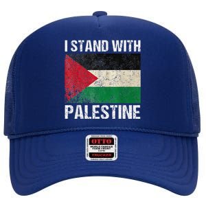 Support I Stand With Palestine Free Palestine Flag Arabic High Crown Mesh Back Trucker Hat