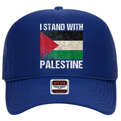 Support I Stand With Palestine Free Palestine Flag Arabic High Crown Mesh Back Trucker Hat