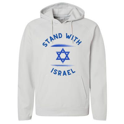 Support I Stand With Israel Jewish Heritage Israeli Flag Performance Fleece Hoodie