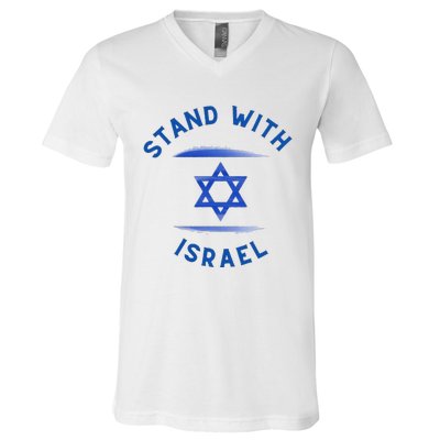 Support I Stand With Israel Jewish Heritage Israeli Flag V-Neck T-Shirt