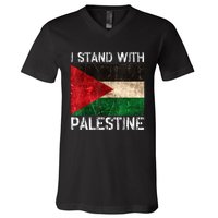 Support I Stand With Palestine Free Palestine Flag Arabic V-Neck T-Shirt