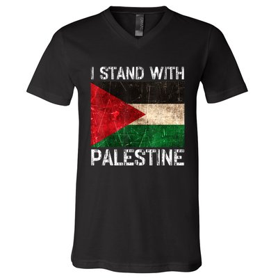 Support I Stand With Palestine Free Palestine Flag Arabic V-Neck T-Shirt