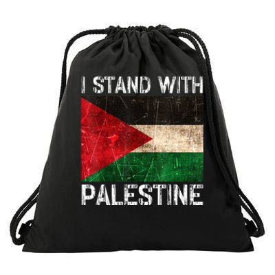 Support I Stand With Palestine Free Palestine Flag Arabic Drawstring Bag