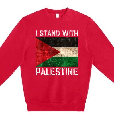 Support I Stand With Palestine Free Palestine Flag Arabic Premium Crewneck Sweatshirt