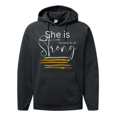 She Is Strong Proverbs 31:25 Bible Verse Slogan Performance Fleece Hoodie