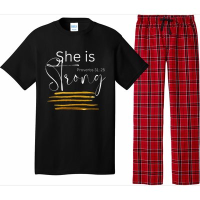 She Is Strong Proverbs 31:25 Bible Verse Slogan Pajama Set