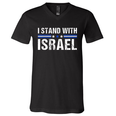 Support I Stand With Israel Jewish Heritage Israeli Flag V-Neck T-Shirt