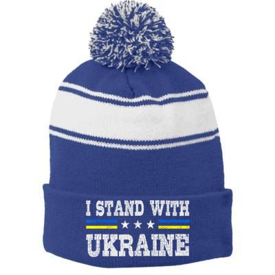 Support I Stand With Ukraine American Ukrainian Flag Gift Stripe Pom Pom Beanie