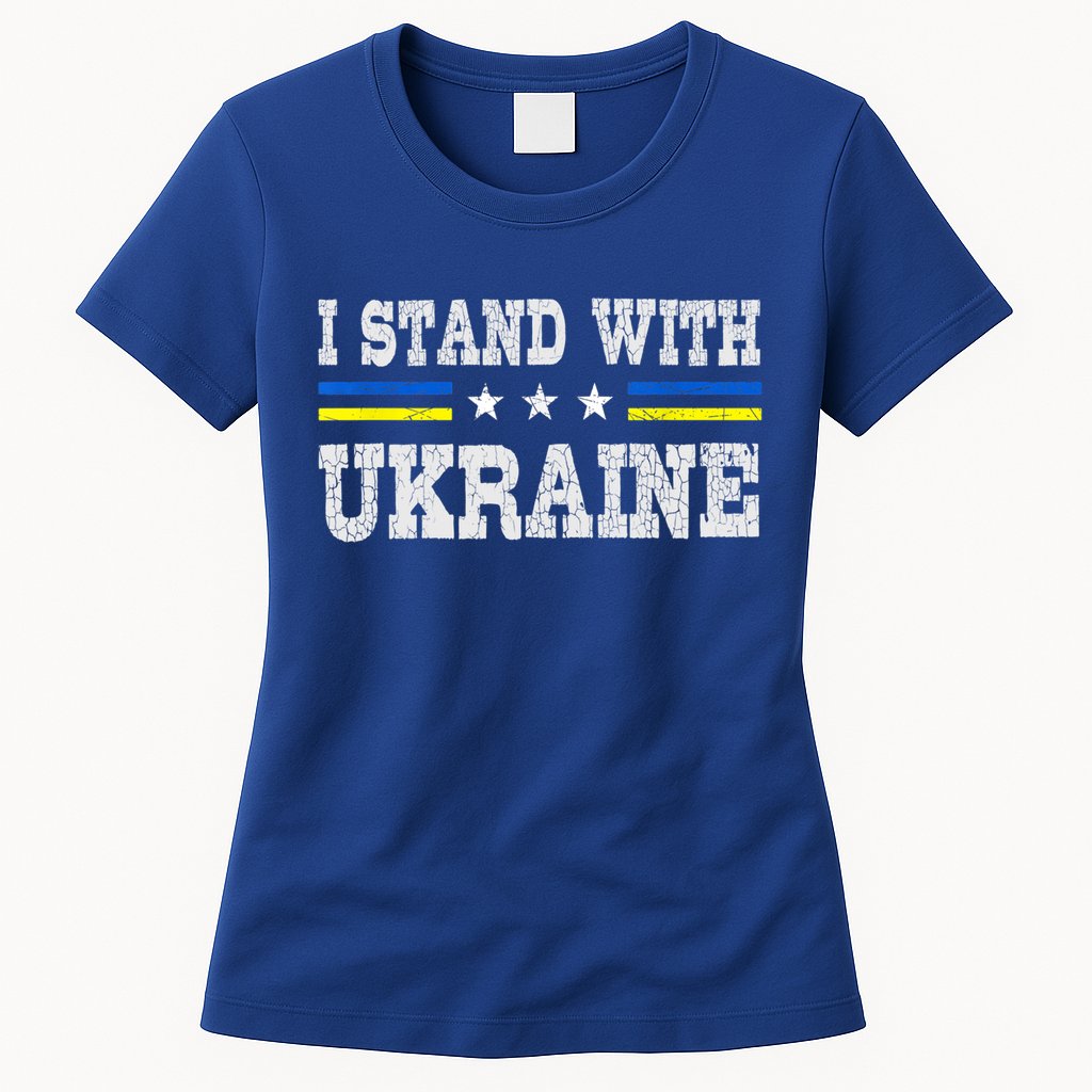 Support I Stand With Ukraine American Ukrainian Flag Gift Womens T-Shirt