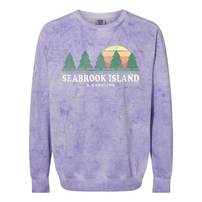 Seabrook Island Sc Vintage Throwback Retro 70s Colorblast Crewneck Sweatshirt