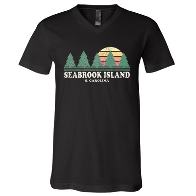 Seabrook Island Sc Vintage Throwback Retro 70s V-Neck T-Shirt