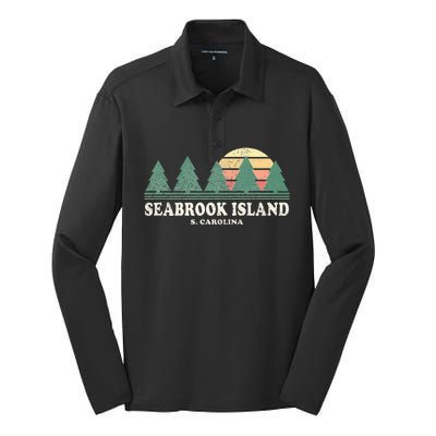 Seabrook Island Sc Vintage Throwback Retro 70s Silk Touch Performance Long Sleeve Polo