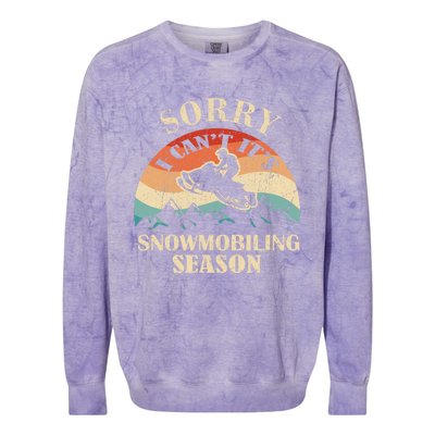 Sorry It's Snowmobiling Season Funny Snowmobile Rider Gift Colorblast Crewneck Sweatshirt