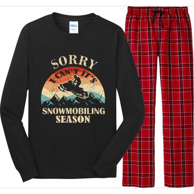 Sorry It's Snowmobiling Season Funny Snowmobile Rider Gift Long Sleeve Pajama Set