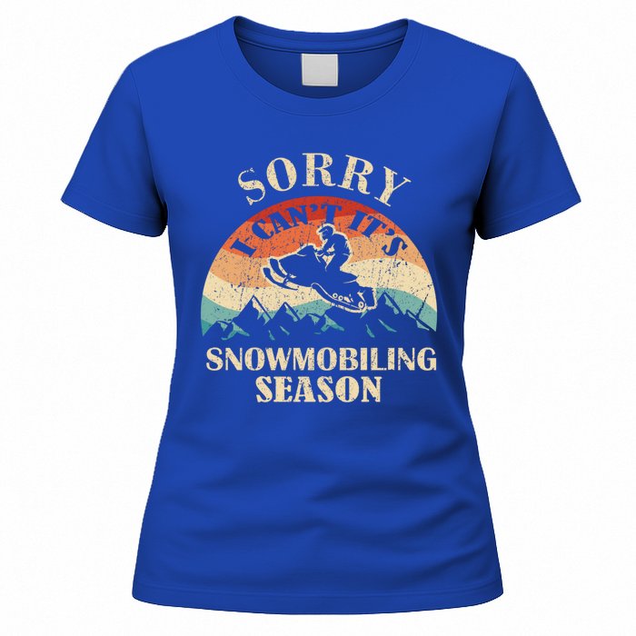 Sorry It's Snowmobiling Season Funny Snowmobile Rider Gift Women's T-Shirt