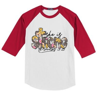 She Is Strong Christian 31:25 God Jesus Kids Colorblock Raglan Jersey