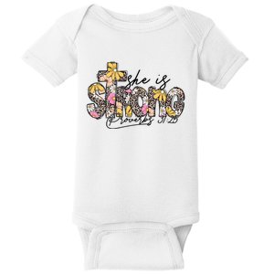 She Is Strong Christian 31:25 God Jesus Baby Bodysuit