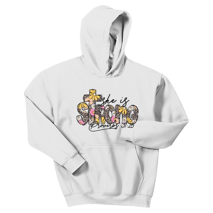 She Is Strong Christian 31:25 God Jesus Kids Hoodie