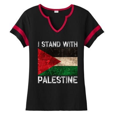 Support I Stand With Palestine Free Palestine Flag Arabic Ladies Halftime Notch Neck Tee