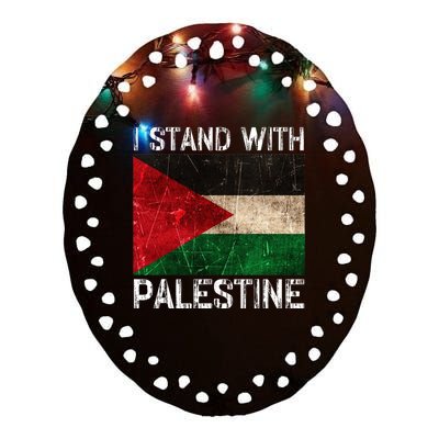 Support I Stand With Palestine Free Palestine Flag Arabic Ceramic Oval Ornament