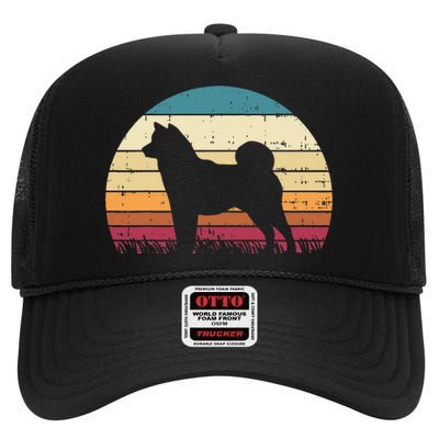 Shiba Inu Sunset Retro Animal Pet Akita Dog High Crown Mesh Back Trucker Hat