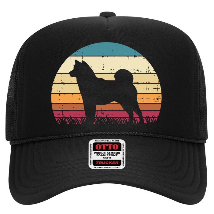 Shiba Inu Sunset Retro Animal Pet Akita Dog High Crown Mesh Back Trucker Hat