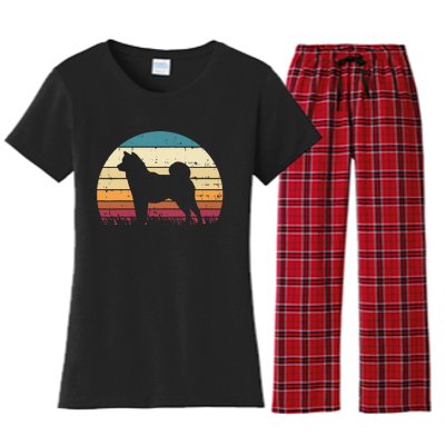 Shiba Inu Sunset Retro Animal Pet Akita Dog Women's Flannel Pajama Set