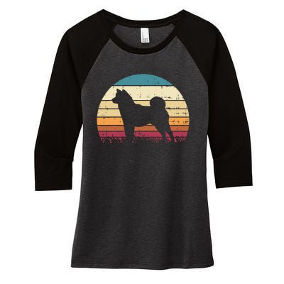 Shiba Inu Sunset Retro Animal Pet Akita Dog Women's Tri-Blend 3/4-Sleeve Raglan Shirt