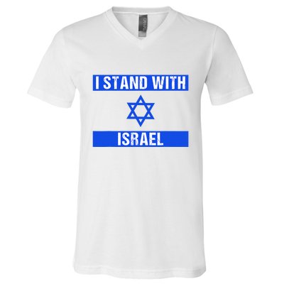 Support I Stand With Israel Jewish Heritage Israeli Flag V-Neck T-Shirt