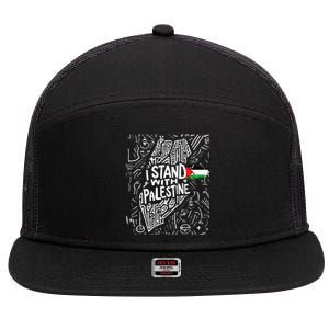 Support I Stand With Palestine Free Palestine Flag Arabic  7 Panel Mesh Trucker Snapback Hat