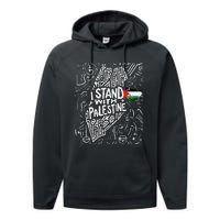 Support I Stand With Palestine Free Palestine Flag Arabic  Performance Fleece Hoodie