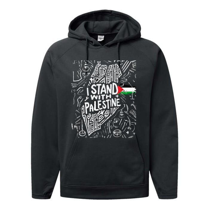 Support I Stand With Palestine Free Palestine Flag Arabic  Performance Fleece Hoodie