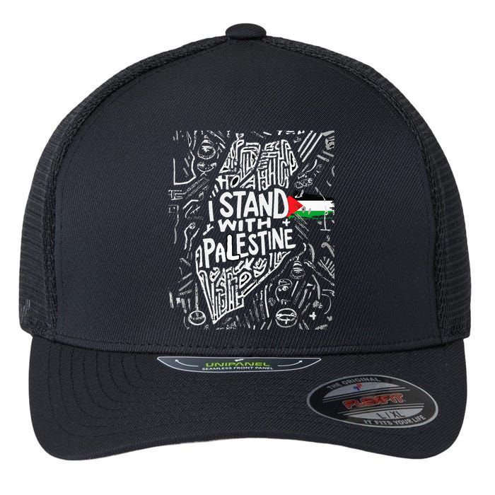 Support I Stand With Palestine Free Palestine Flag Arabic  Flexfit Unipanel Trucker Cap